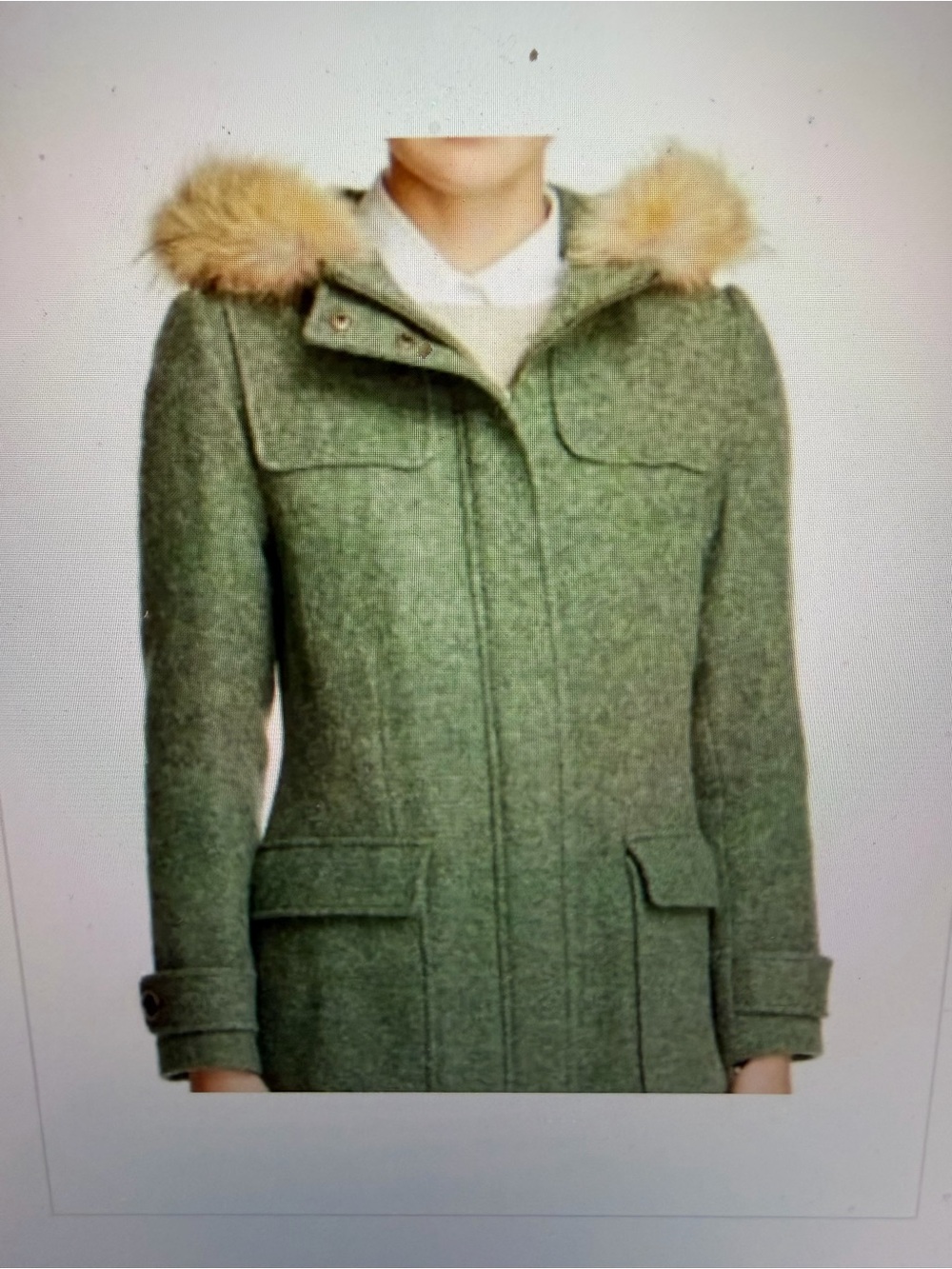Pendleton Olive Green Wool Pea Coat with Faux Fur Hood Trim